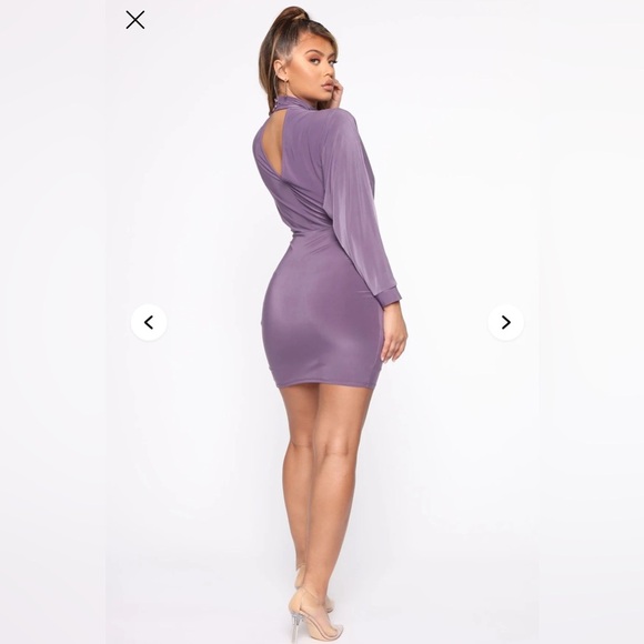 Class Act Purple Mini Dress - L - Stretchy Turtleneck Open Back Party Dress - Picture 3 of 13